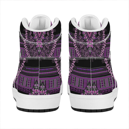 Purple And Black African Dashiki Print High Top Leather Sneakers