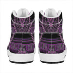 Purple And Black African Dashiki Print High Top Leather Sneakers