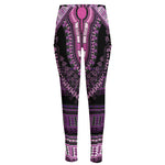 Purple And Black African Dashiki Print High-Waisted Pocket Leggings