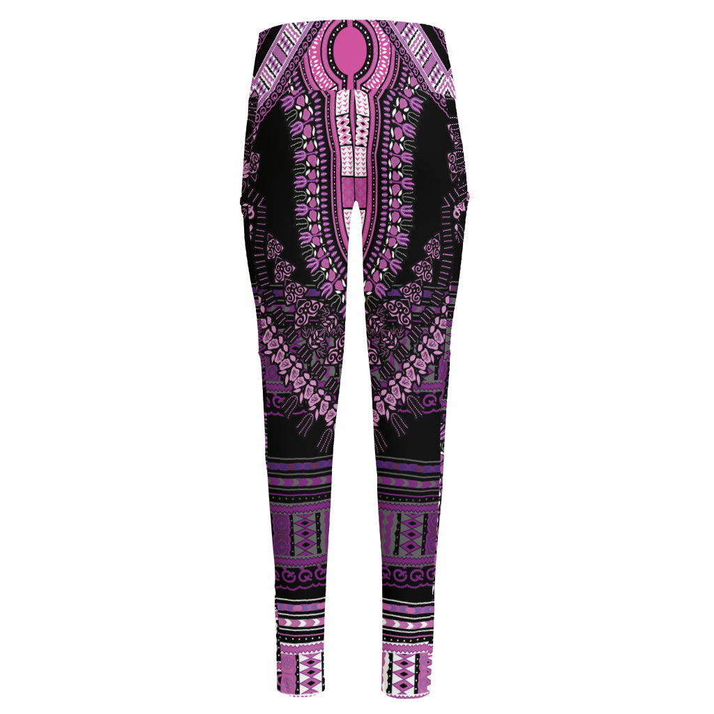 Purple And Black African Dashiki Print High-Waisted Pocket Leggings