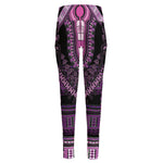 Purple And Black African Dashiki Print High-Waisted Pocket Leggings