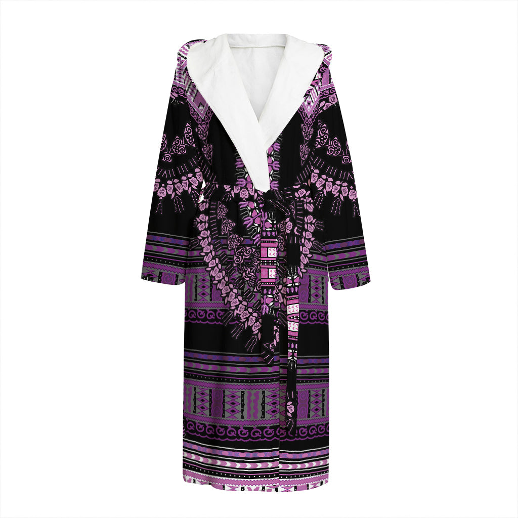Purple And Black African Dashiki Print Hooded Bathrobe