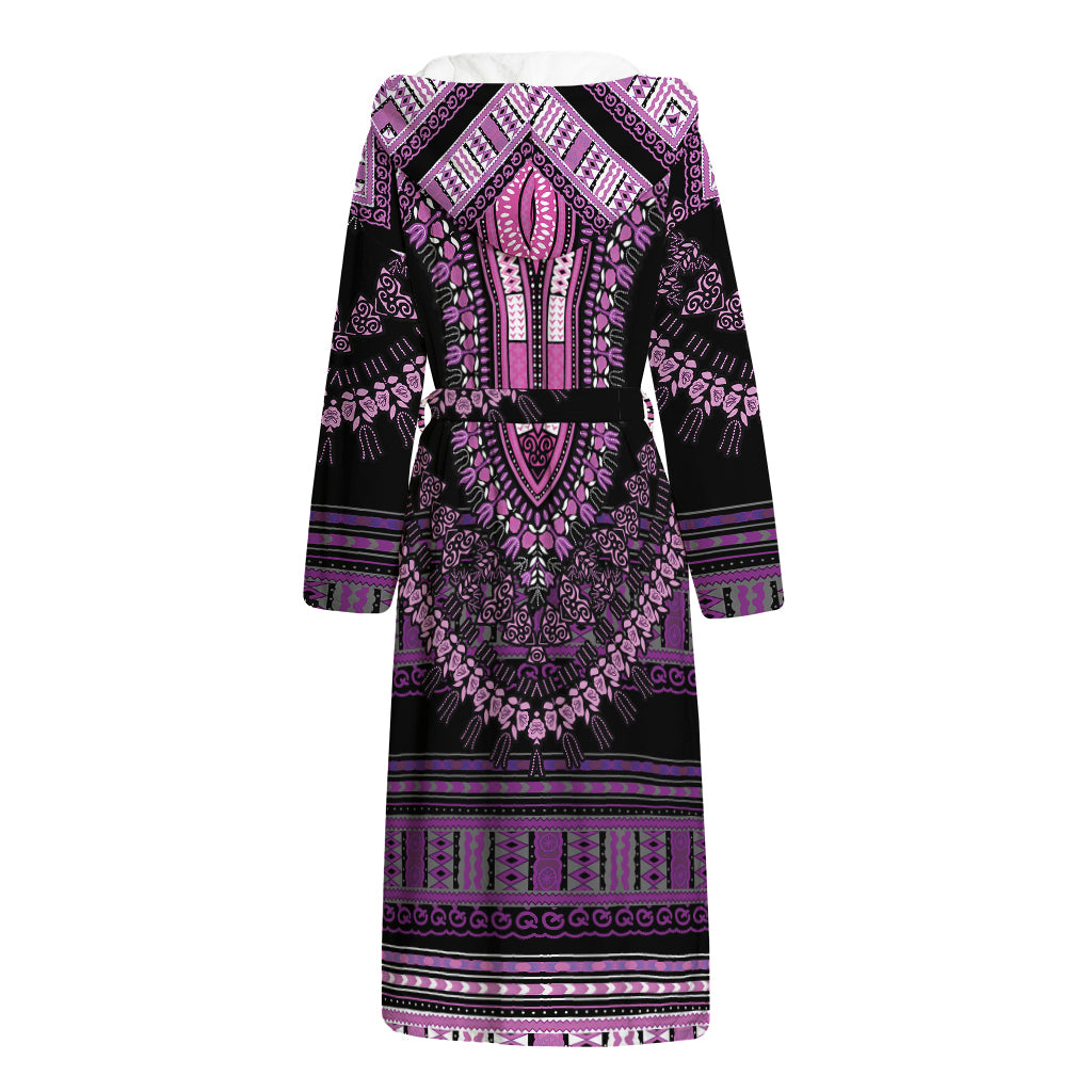 Purple And Black African Dashiki Print Hooded Bathrobe