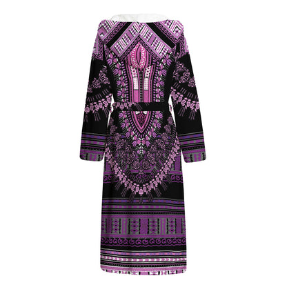 Purple And Black African Dashiki Print Hooded Bathrobe