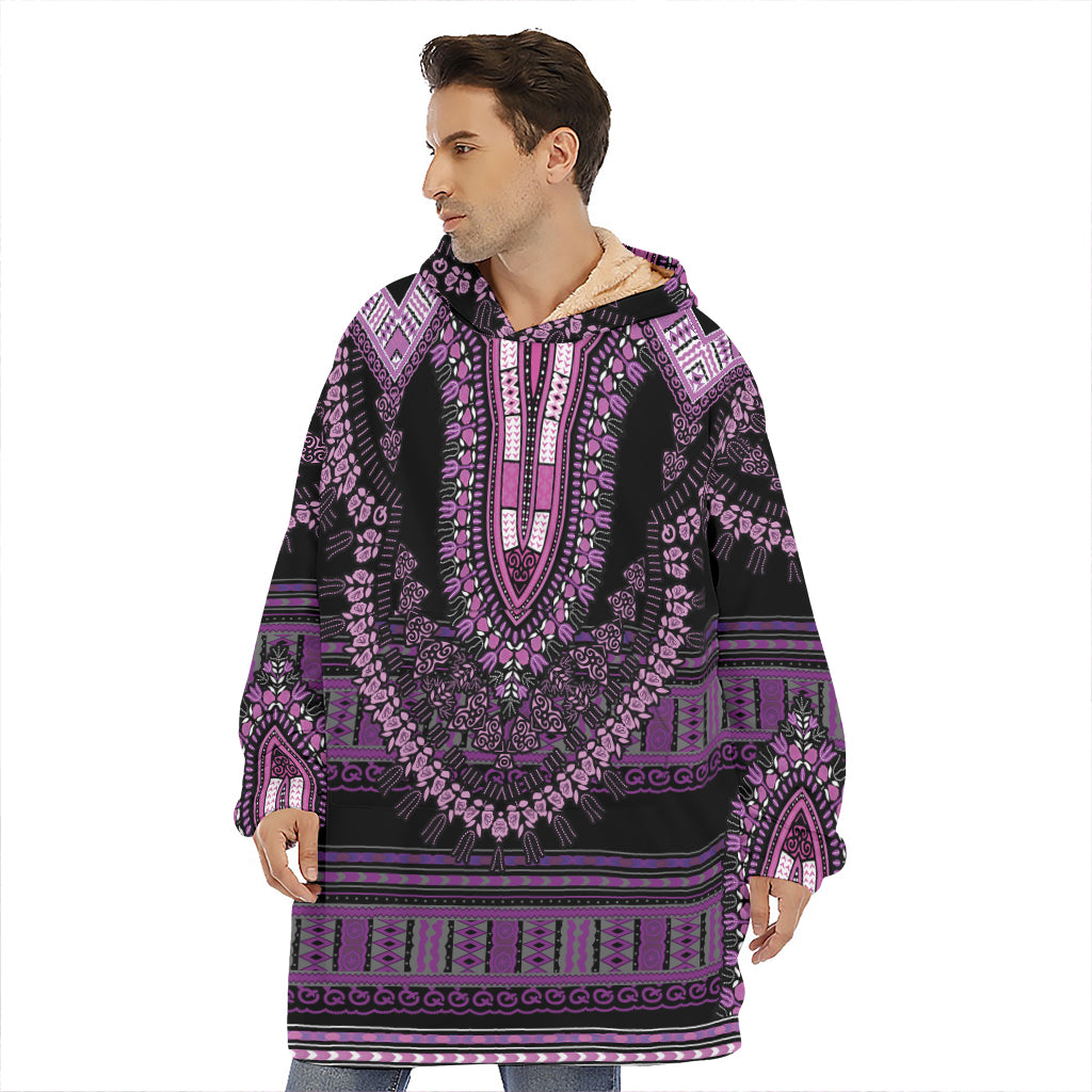 Purple And Black African Dashiki Print Hoodie Blanket