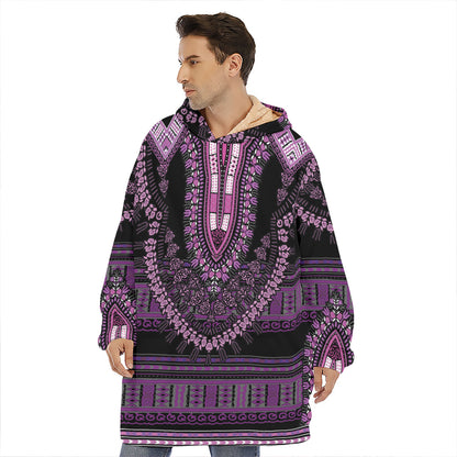 Purple And Black African Dashiki Print Hoodie Blanket