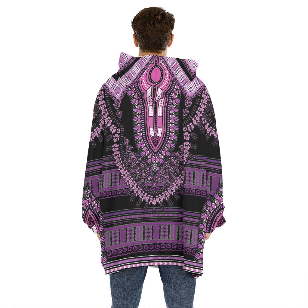 Purple And Black African Dashiki Print Hoodie Blanket