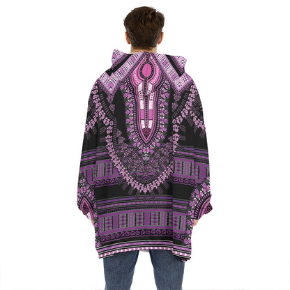 Purple And Black African Dashiki Print Hoodie Blanket
