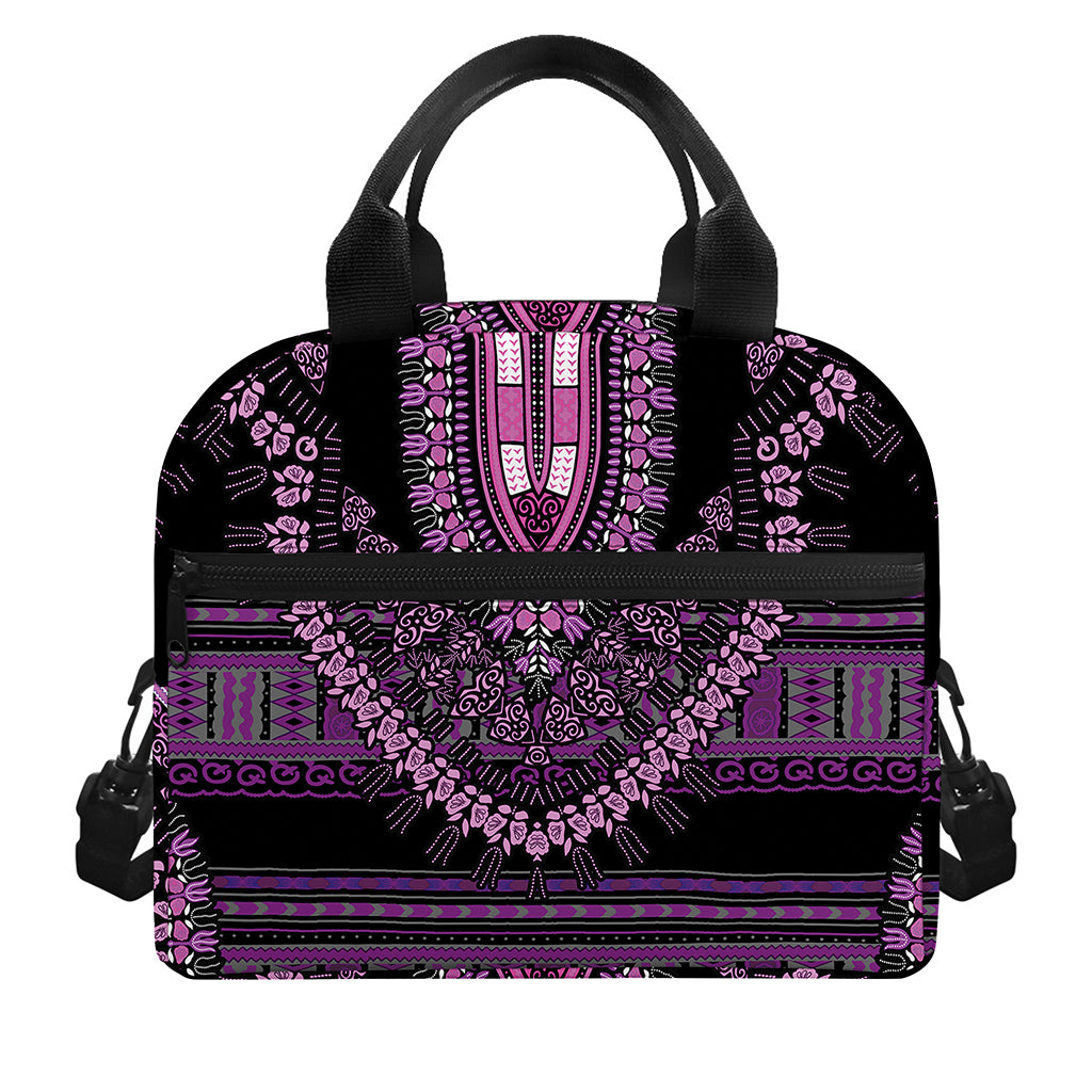 Purple And Black African Dashiki Print Insulated Lunch Bag