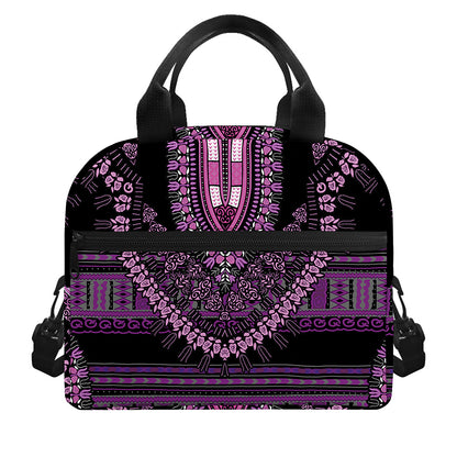 Purple And Black African Dashiki Print Insulated Lunch Bag