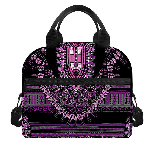 Purple And Black African Dashiki Print Insulated Lunch Bag