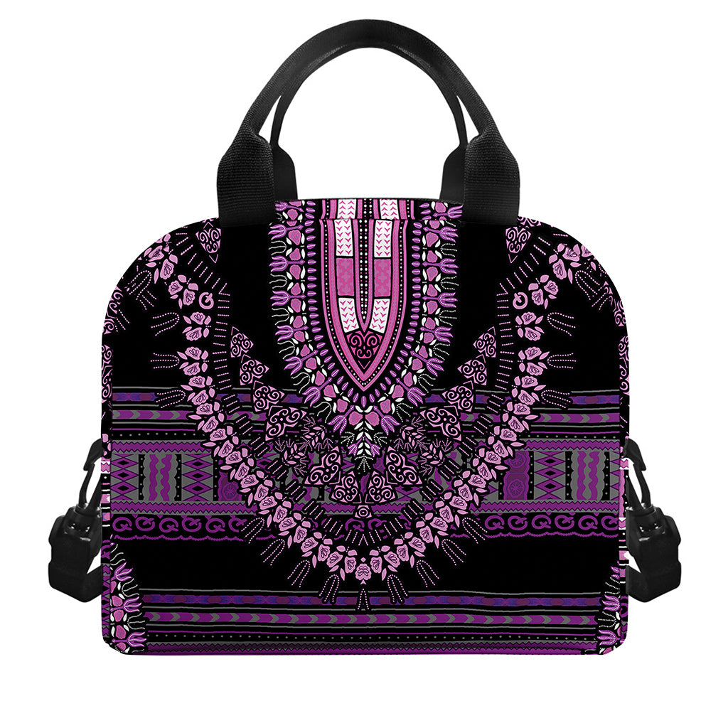 Purple And Black African Dashiki Print Insulated Lunch Bag