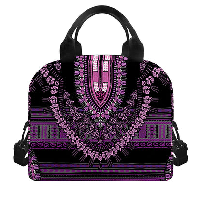 Purple And Black African Dashiki Print Insulated Lunch Bag