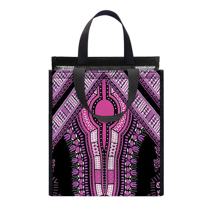 Purple And Black African Dashiki Print Insulated Lunch Tote