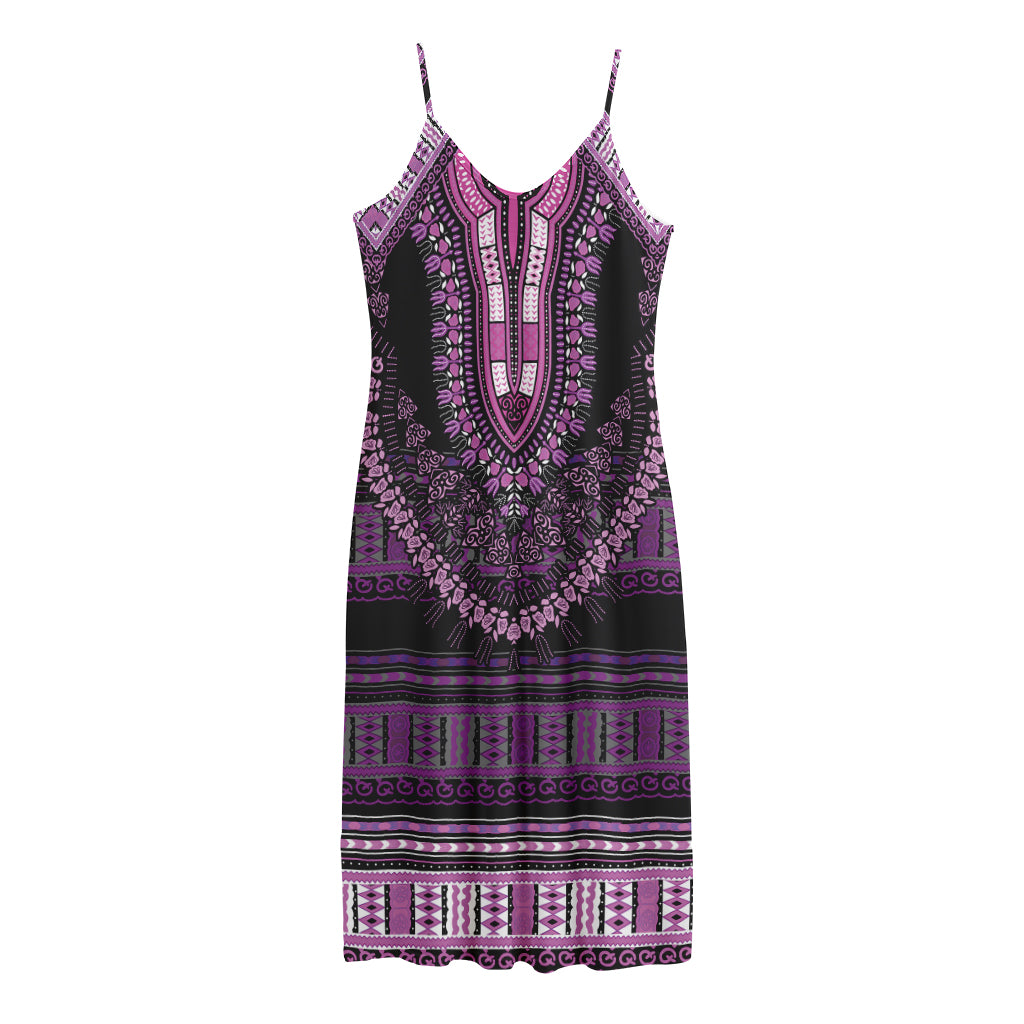 Purple And Black African Dashiki Print Jersey Midi Cami Dress