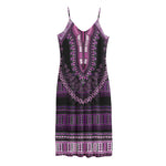 Purple And Black African Dashiki Print Jersey Midi Cami Dress