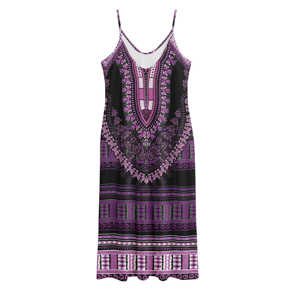 Purple And Black African Dashiki Print Jersey Midi Cami Dress