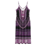 Purple And Black African Dashiki Print Jersey Midi Cami Dress