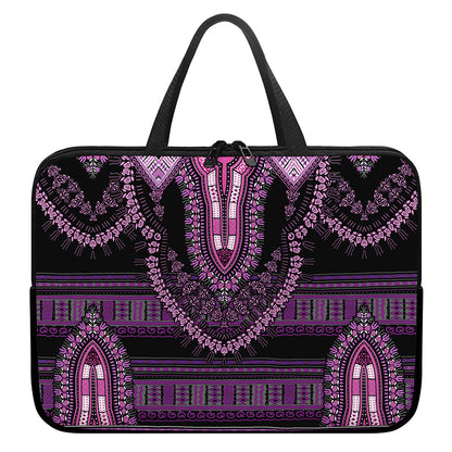 Purple And Black African Dashiki Print Laptop Sleeve With Handle