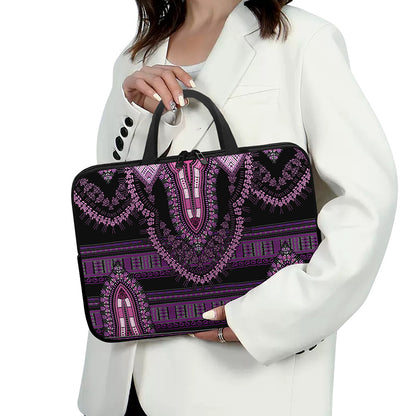 Purple And Black African Dashiki Print Laptop Sleeve With Handle