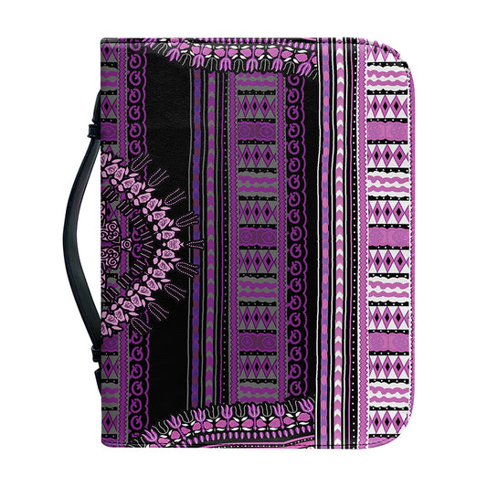 Purple And Black African Dashiki Print Leather Bible Cover