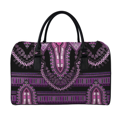 Purple And Black African Dashiki Print Leather Duffle Bag