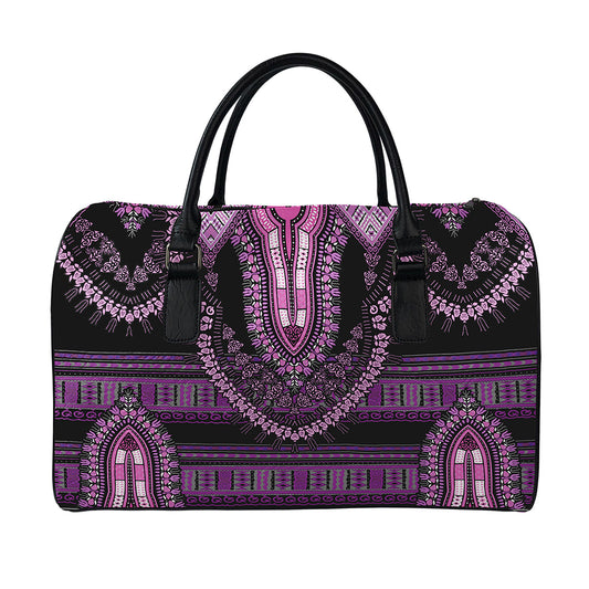 Purple And Black African Dashiki Print Leather Duffle Bag