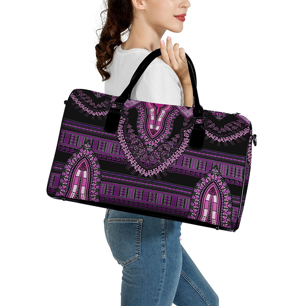 Purple And Black African Dashiki Print Leather Duffle Bag