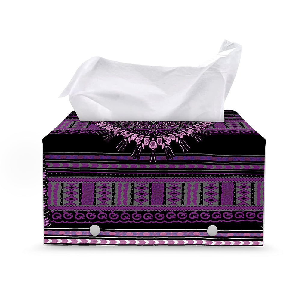 Purple And Black African Dashiki Print Leather Tissue Box Cover