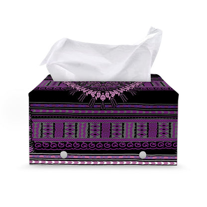 Purple And Black African Dashiki Print Leather Tissue Box Cover
