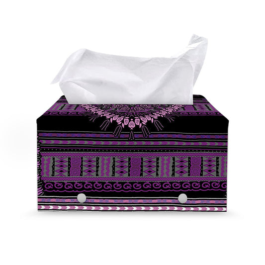Purple And Black African Dashiki Print Leather Tissue Box Cover