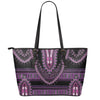 Purple And Black African Dashiki Print Leather Tote Bag