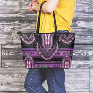 Purple And Black African Dashiki Print Leather Tote Bag