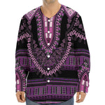 Purple And Black African Dashiki Print Long Sleeve Baseball Jersey