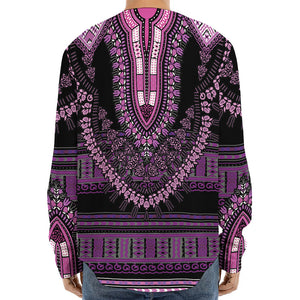 Purple And Black African Dashiki Print Long Sleeve Baseball Jersey