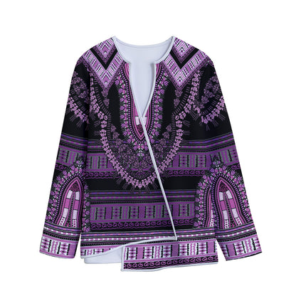 Purple And Black African Dashiki Print Long Sleeve Short Coat