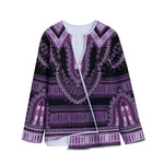 Purple And Black African Dashiki Print Long Sleeve Short Coat