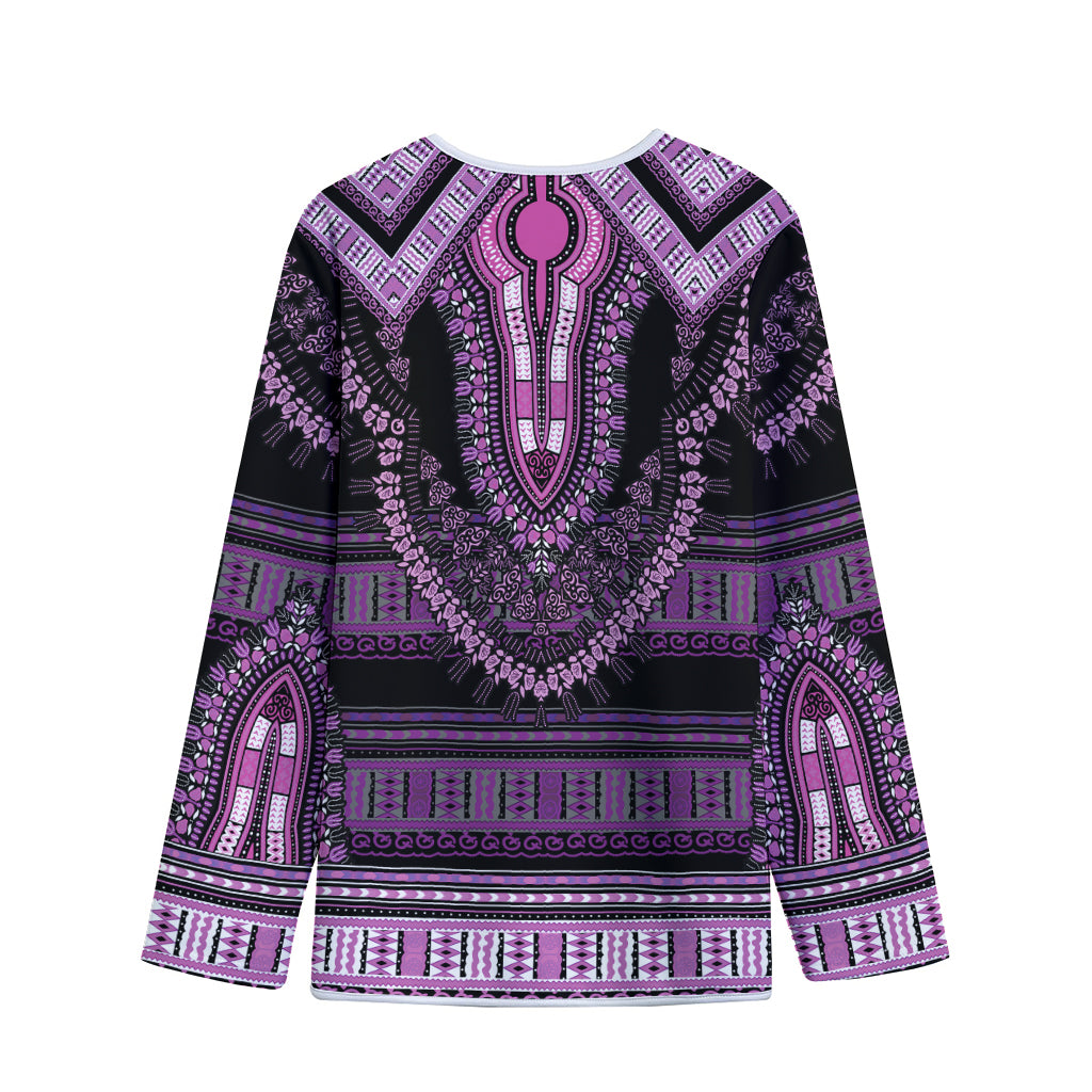 Purple And Black African Dashiki Print Long Sleeve Short Coat