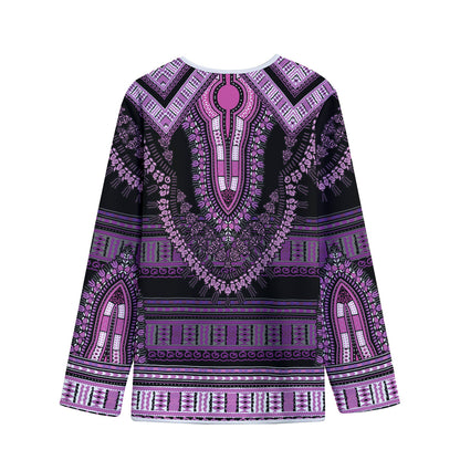 Purple And Black African Dashiki Print Long Sleeve Short Coat