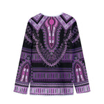 Purple And Black African Dashiki Print Long Sleeve Short Coat