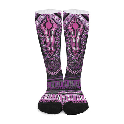 Purple And Black African Dashiki Print Long Socks