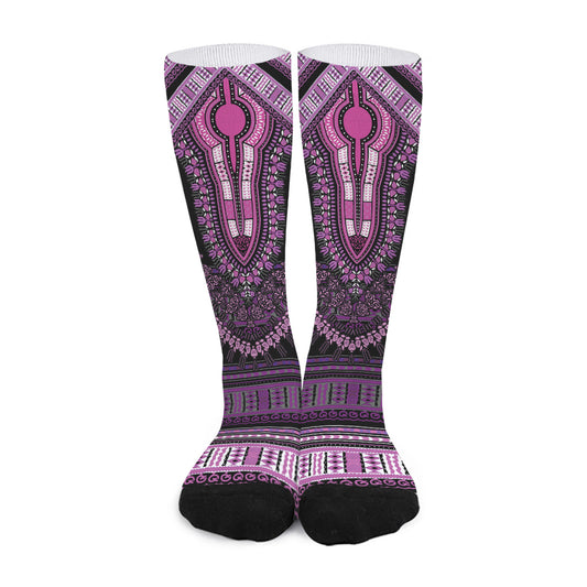 Purple And Black African Dashiki Print Long Socks