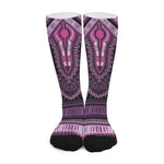 Purple And Black African Dashiki Print Long Socks