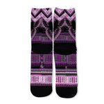 Purple And Black African Dashiki Print Long Socks