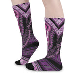 Purple And Black African Dashiki Print Long Socks