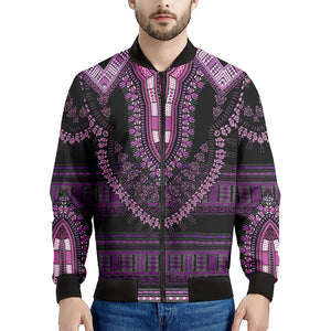 Purple And Black African Dashiki Print Men's Bomber Jacket