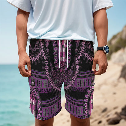 Purple And Black African Dashiki Print Men's Cargo Shorts
