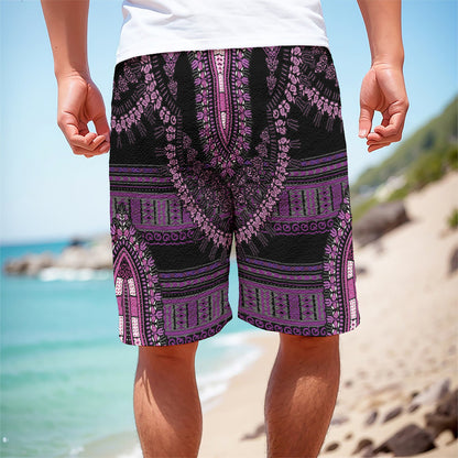 Purple And Black African Dashiki Print Men's Cargo Shorts
