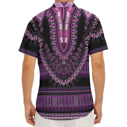 Purple And Black African Dashiki Print Men's Deep V-Neck Shirt