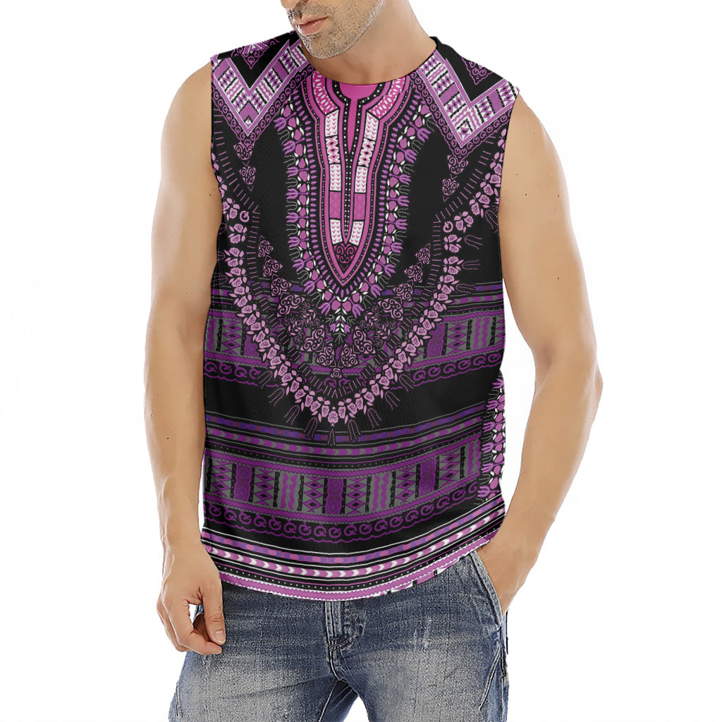 Purple And Black African Dashiki Print Men's Fitness Tank Top
